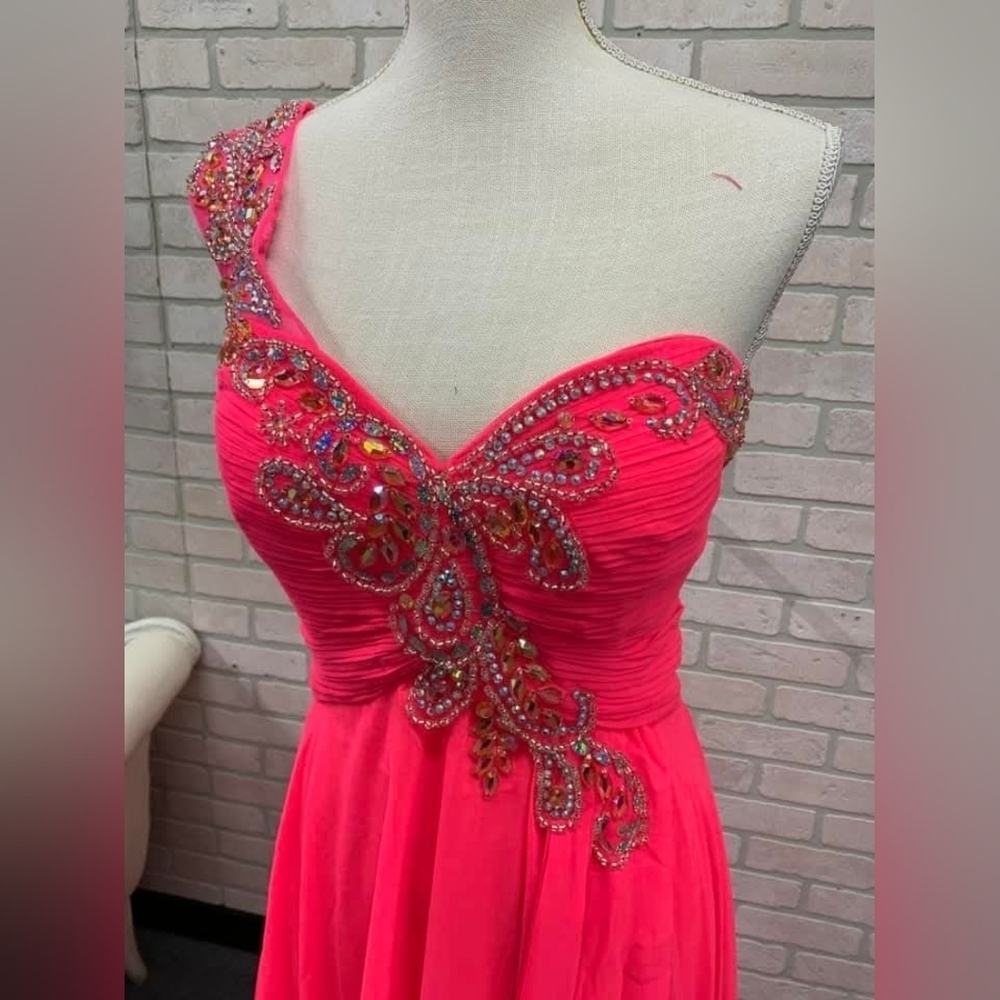Studio 17 Shocking Pink One Shoulder Paisley Beaded Gown - Picture 7 of 14